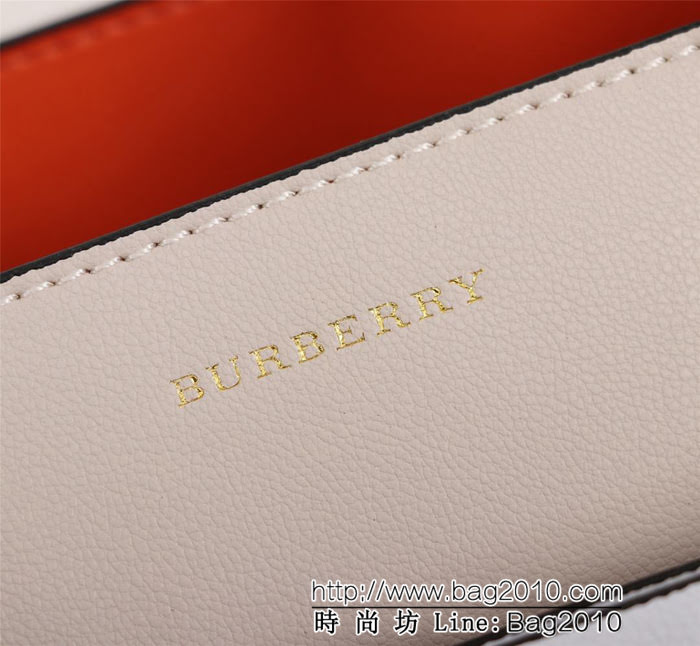 BURBERRY巴寶莉 大號 雙色皮革 敞口式托特包款「The Belt 貝爾特包「Burberry」字母壓花徽標 可手提斜背  Bhq1108